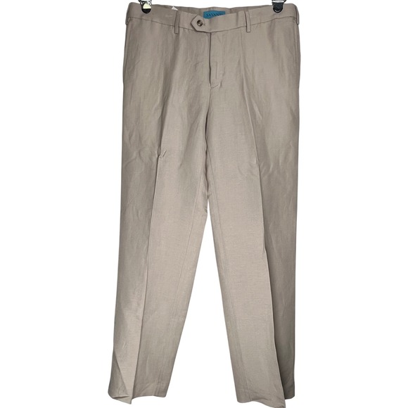 Savane Other - Savane Mens Linen Blend Flat Front Dress Pants Beige Tan 34x32 SU28680